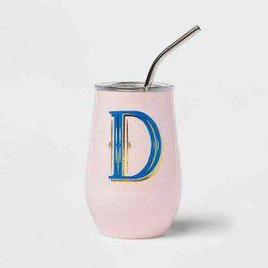 11.8oz Stainless Steel "D" Monogram Wine Tumbler with Straw  & Lid- Opalhouse